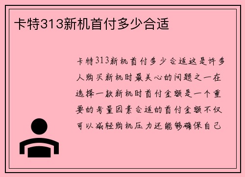 卡特313新机首付多少合适